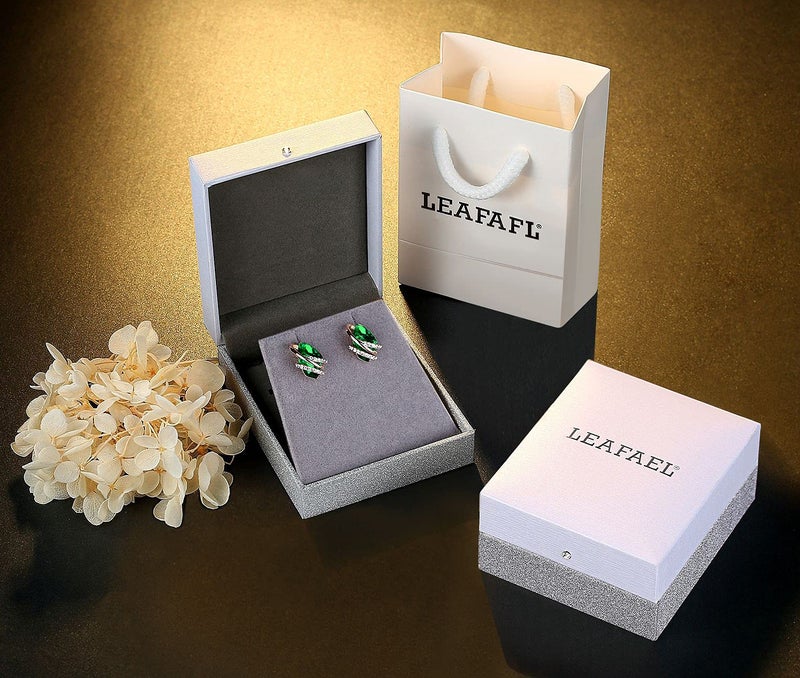 Leafael Wish Stone Stud Earrings with Emerald Green Birthstone Crystal, 18K Rose Gold Plated - Image 5